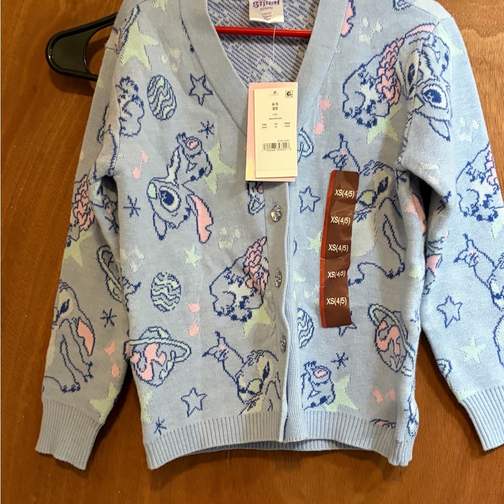 Disney Light Blue Stitch and Angel Kids Cardigan Sweater